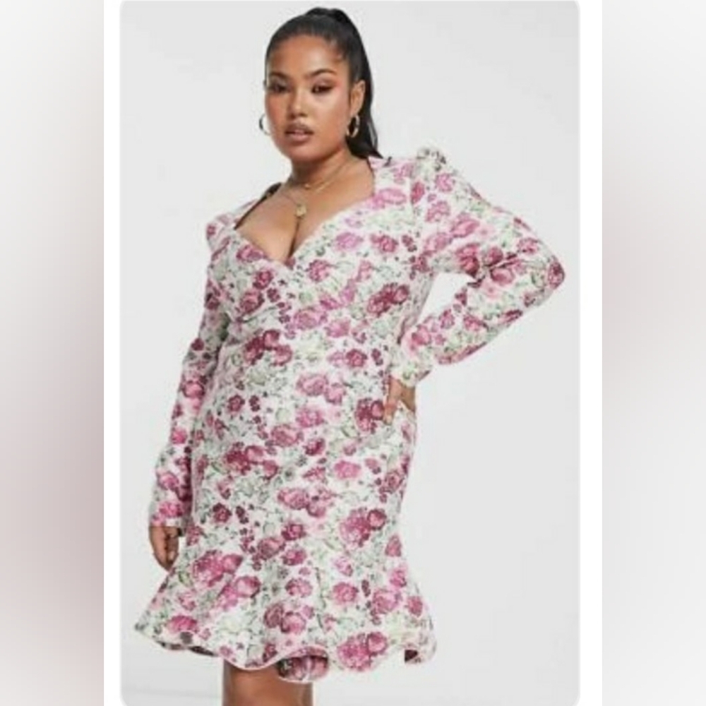 SOLD! ASOS LUXE  Women's Curve Sweetheart/ V-Neck Mini Floral Dress Size 18 NWT